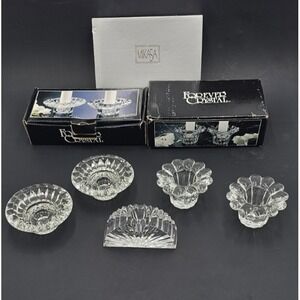 Forever & Mikasa Crystal Candle Taper Votive Holders Clear Glass Distressed Box